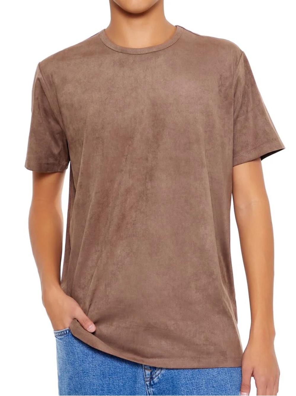 Forever 21 Men's Suede vegan faux Brown Short Sleeve Crew Tee tshirt M medium